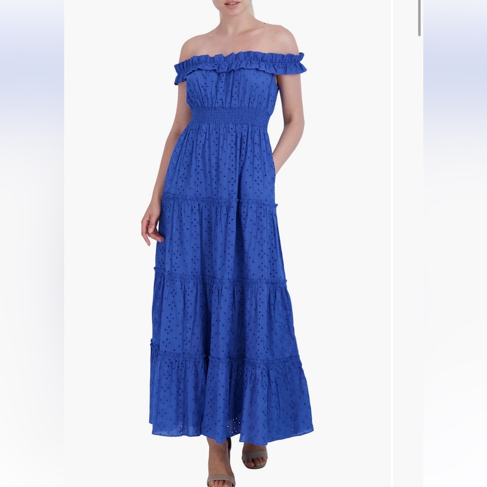 Off shoulder eyelet dress